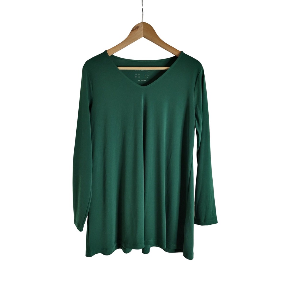 Susan Graver Modern Essentials Green V-Neck Long Sleeve Tunic MP Emeraldcore